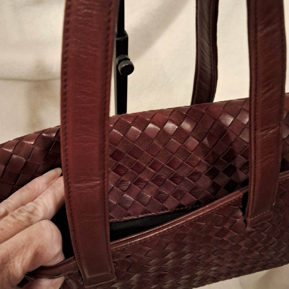 Bally Burgundy Woven Leather Satchel - Picture 4 of 11